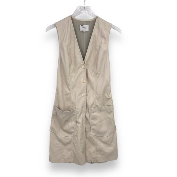 Nanushka Vegan Leather Menphi Button Down Mini Dress M Sleeveless Off White - Picture 1 of 16